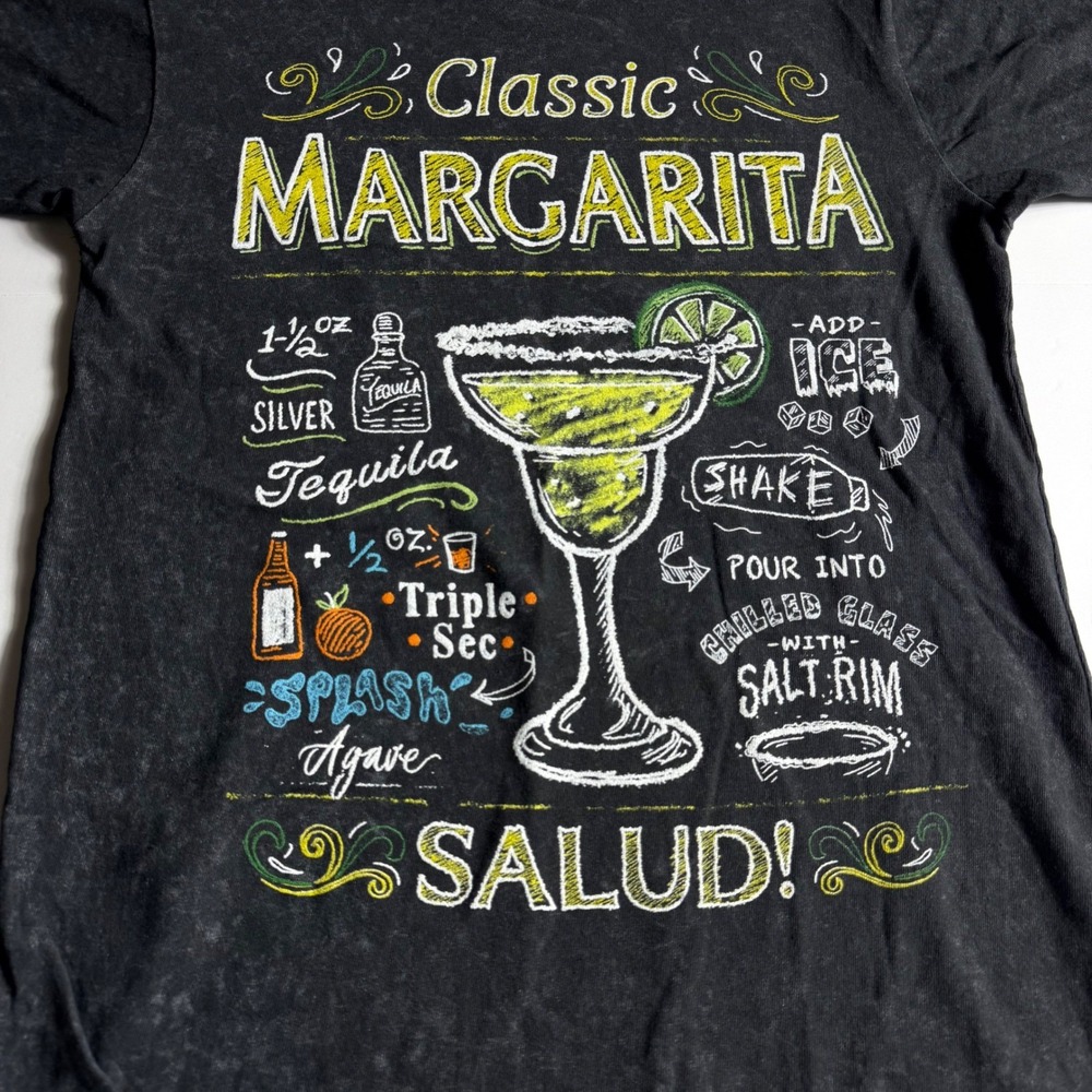Changes Margarita Recipe‎ Graphic Tee Shirt Black Mineral Wash Small NWOT